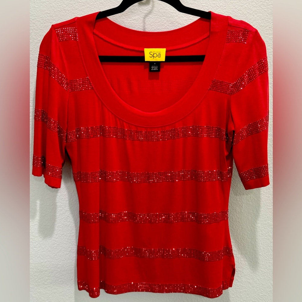 Short-Sleeve Stretch Rhinestone Top